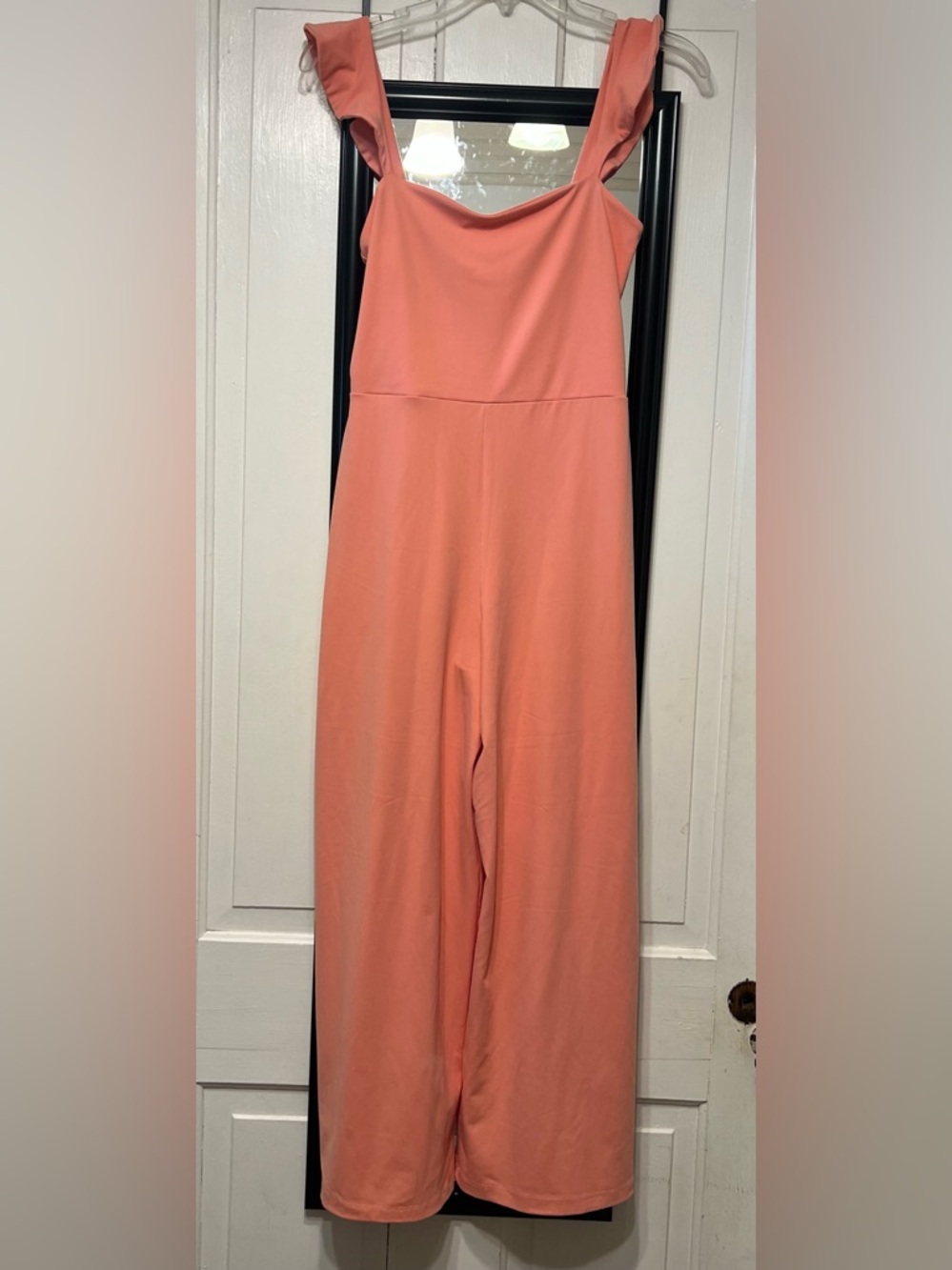 Susana Monaco Ruffle Strap Coral Wide-Leg Jumpsuit